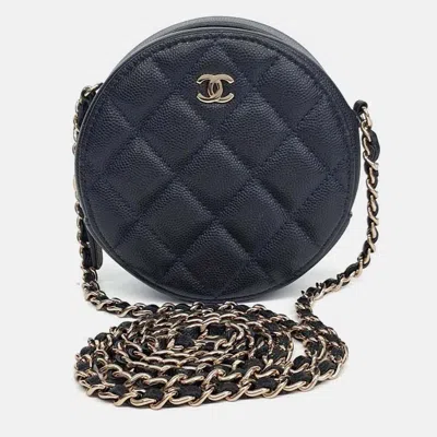 Pre-owned Chanel Black Caviar Round Mini Crossbody Bag