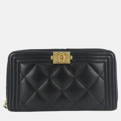 Pre-owned Chanel Black Caviar Skin Boy Round 23 Series Compact Wallet
