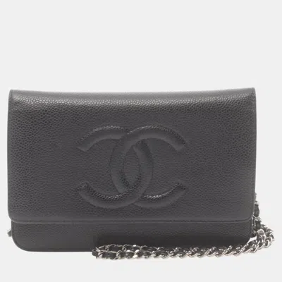 Pre-owned Chanel Black Caviar Skin Grained Calf Coco Mark Shoulder Bag