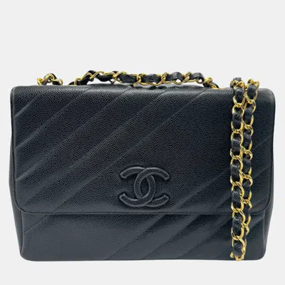 Pre-owned Chanel Black Caviar Skin Leather Shoulder Bag