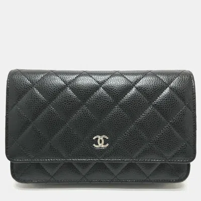 Pre-owned Chanel Black Caviar Skin Matelasse Coco Mark Classic Chain Wallet Shoulder Bag