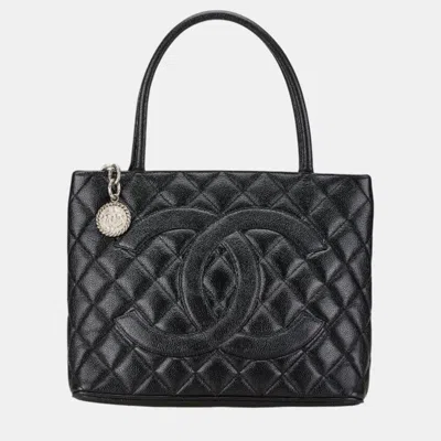 Pre-owned Chanel Black Caviar Skin Matelasse Deca Coco Mark Reprint Tote Quilted Bag