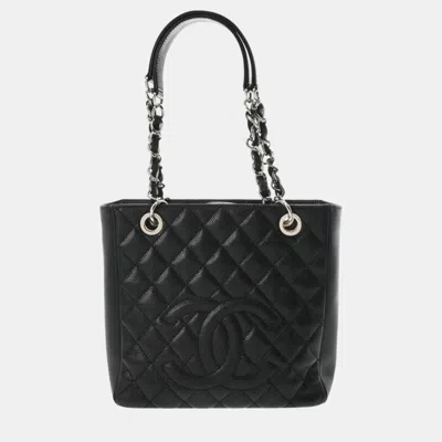 Pre-owned Chanel Black Caviar Skin Matelasse Pst Petite Tote Bag