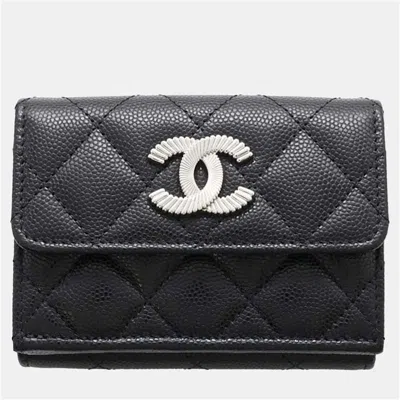 Pre-owned Chanel Black Caviar Skin Small Tri-fold Coco Mark Flap Wallet