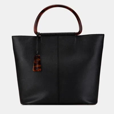 Pre-owned Chanel Black Caviar Tortoise Top Handle Tote