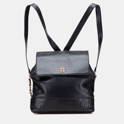 Pre-owned Chanel Black Caviar Triple Cc Backpack