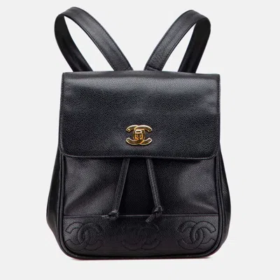 Pre-owned Chanel Black Caviar Triple Cc Backpack