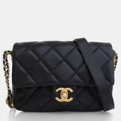 Pre-owned Chanel Black Caviar Twist Your Buttons Small Flap Bag