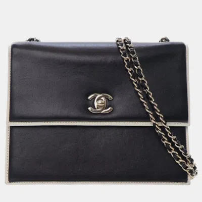 Pre-owned Chanel Black Cc Bicolor Calfskin Square Frame Flap