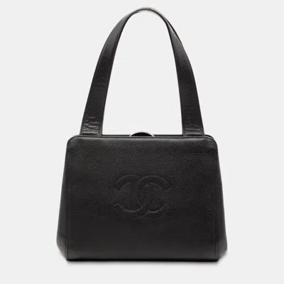 Pre-owned Chanel Black Cc Calfskin Frame Handbag
