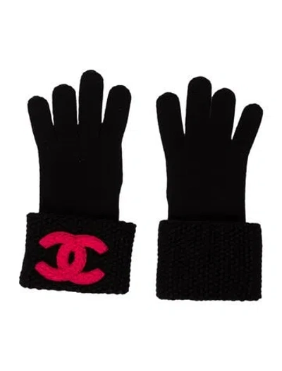Pre-owned Chanel Black Cc Cashmere Gloves