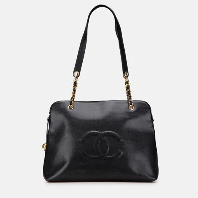 Pre-owned Chanel Black Cc Caviar Chain Tote