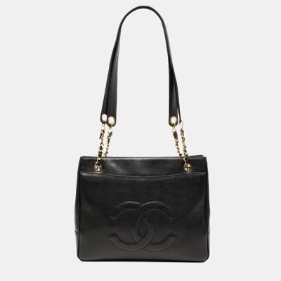 Pre-owned Chanel Black Cc Caviar Chain Tote