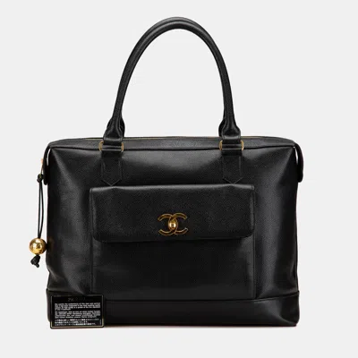 Pre-owned Chanel Black Cc Caviar Turnlock Tote