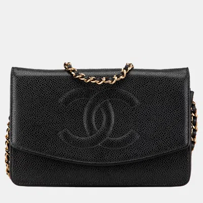 Pre-owned Chanel Black Cc Caviar Wallet On Chain