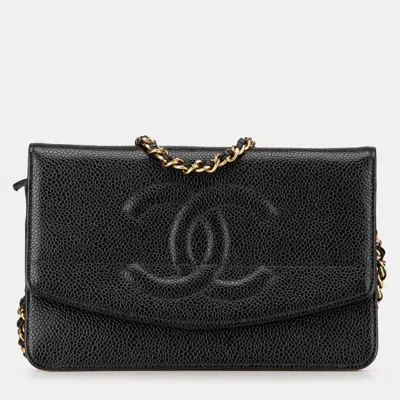 Pre-owned Chanel Black Cc Caviar Wallet On Chain