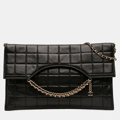Pre-owned Chanel Black Cc Chocolate Bar Lambskin Fold Down Envelope Shoulder Bag