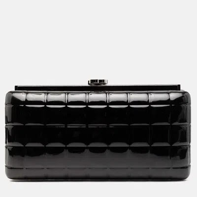 Pre-owned Chanel Black Cc Chocolate Bar Patent Frame Clutch
