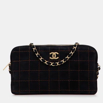 Pre-owned Chanel Black Cc Chocolate Bar Suede Chain Camera Bag