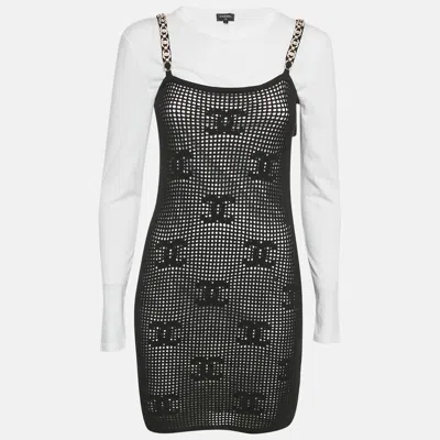 Pre-owned Chanel Black Cc Knit Cashmere And Cotton Layered Mini Dress S