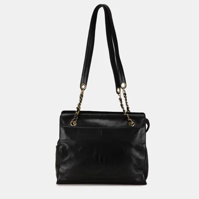 Pre-owned Chanel Black Cc Lambskin Chain Tote