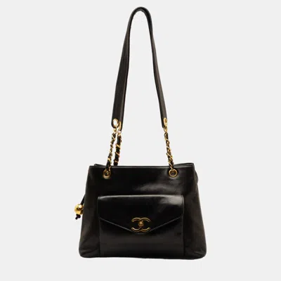 Pre-owned Chanel Black Cc Lambskin Front Pocket Tote Bag