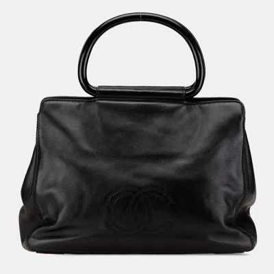 Pre-owned Chanel Black Cc Lambskin Tortoise Handle Tote