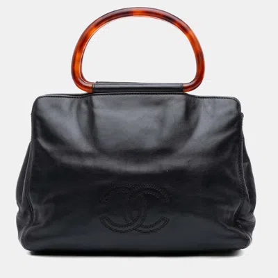 Pre-owned Chanel Black Cc Lambskin Tortoise Top Handle Tote