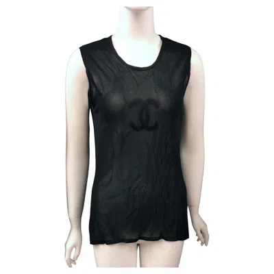 Pre-owned Chanel Black Cc Meshed Sleeveless Top