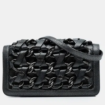 Pre-owned Chanel Black Cc Metallic Caviar Interlaced Chain Clutch On Strap