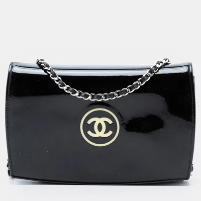 Pre-owned Chanel Black Cc Patent Wallet On Chain