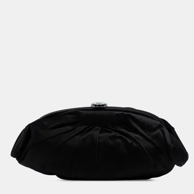 Pre-owned Chanel Black Cc Pleated Satin Frame Evening Clutch