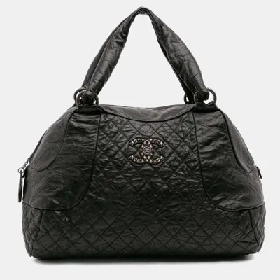 Pre-owned Chanel Black Cc Quilted Aged Calfskin Coco Rider Bowling Bag