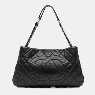 Pre-owned Chanel Black Cc Quilted Caviar Expandable Tote