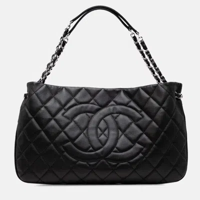 Pre-owned Chanel Black Cc Quilted Caviar Expandable Tote