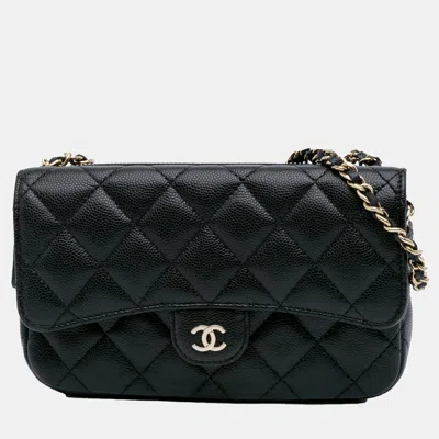 Pre-owned Chanel Black Cc Quilted Caviar Flap Phone Holder Wallet On Chain