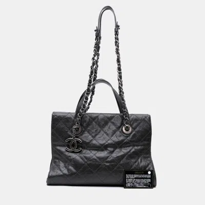 Pre-owned Chanel Black Cc Quilted Crumpled Caviar Crave Tote