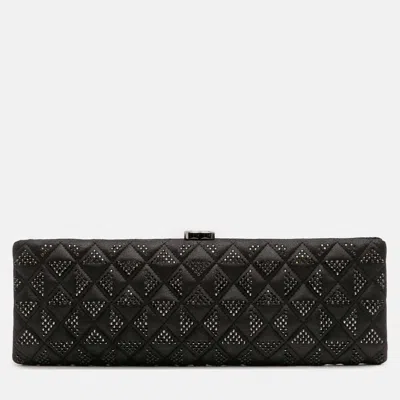 Pre-owned Chanel Black Cc Quilted Iridescent Lambskin Crystal Long Clutch