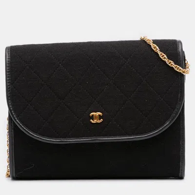 Pre-owned Chanel Black Cc Quilted Jersey Chain Flap