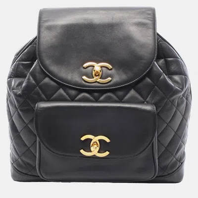 Pre-owned Chanel Black Cc Quilted Lambskin Backpack