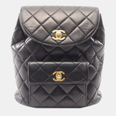 Pre-owned Chanel Black Cc Quilted Lambskin Backpack