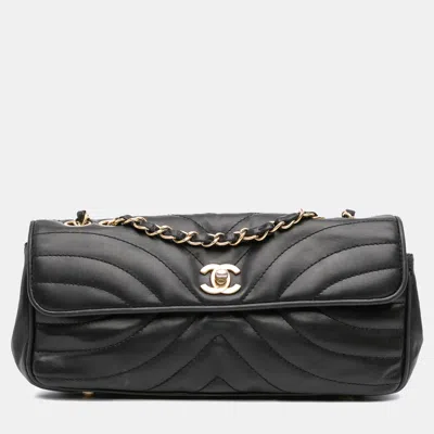 Pre-owned Chanel Black Cc Quilted Lambskin East West Straight Flap