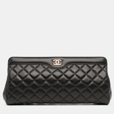 Pre-owned Chanel Black Cc Quilted Lambskin Frame Clutch