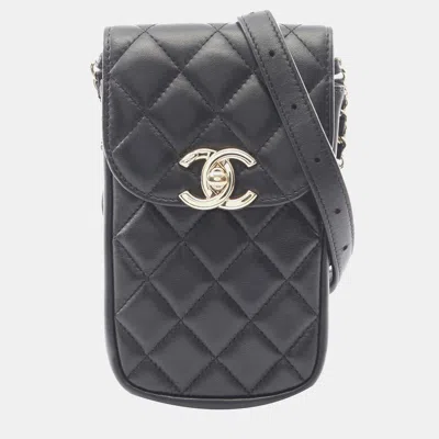 Pre-owned Chanel Black Cc Quilted Lambskin Phone Case
