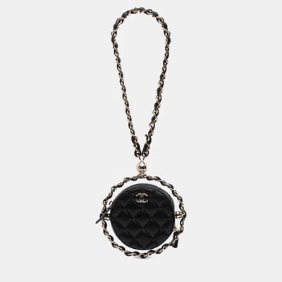 Pre-owned Chanel Black Cc Quilted Lambskin Round Chain Around Clutch With Chain