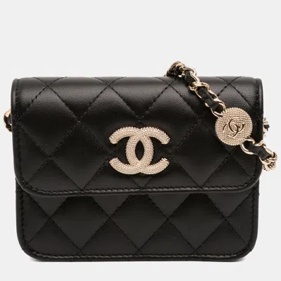 Pre-owned Chanel Black Cc Quilted Lambskin Strass Clutch With Chain