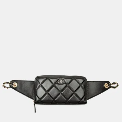 Pre-owned Chanel Black Cc Quilted Lambskin Waist Chain Wallet Belt Bag