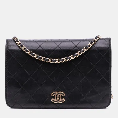 Pre-owned Chanel Black Cc Quilted Lambskin Wallet On Chain