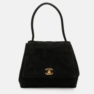 Pre-owned Chanel Black Cc Quilted Velvet Flap