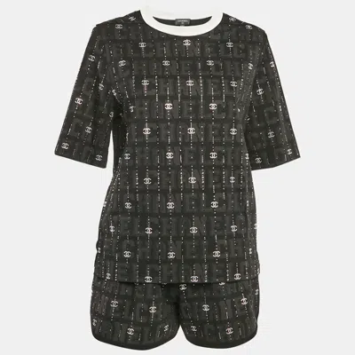 Pre-owned Chanel Black Cc Rhinestone Cotton Jersey T-shirt And Shorts Set S